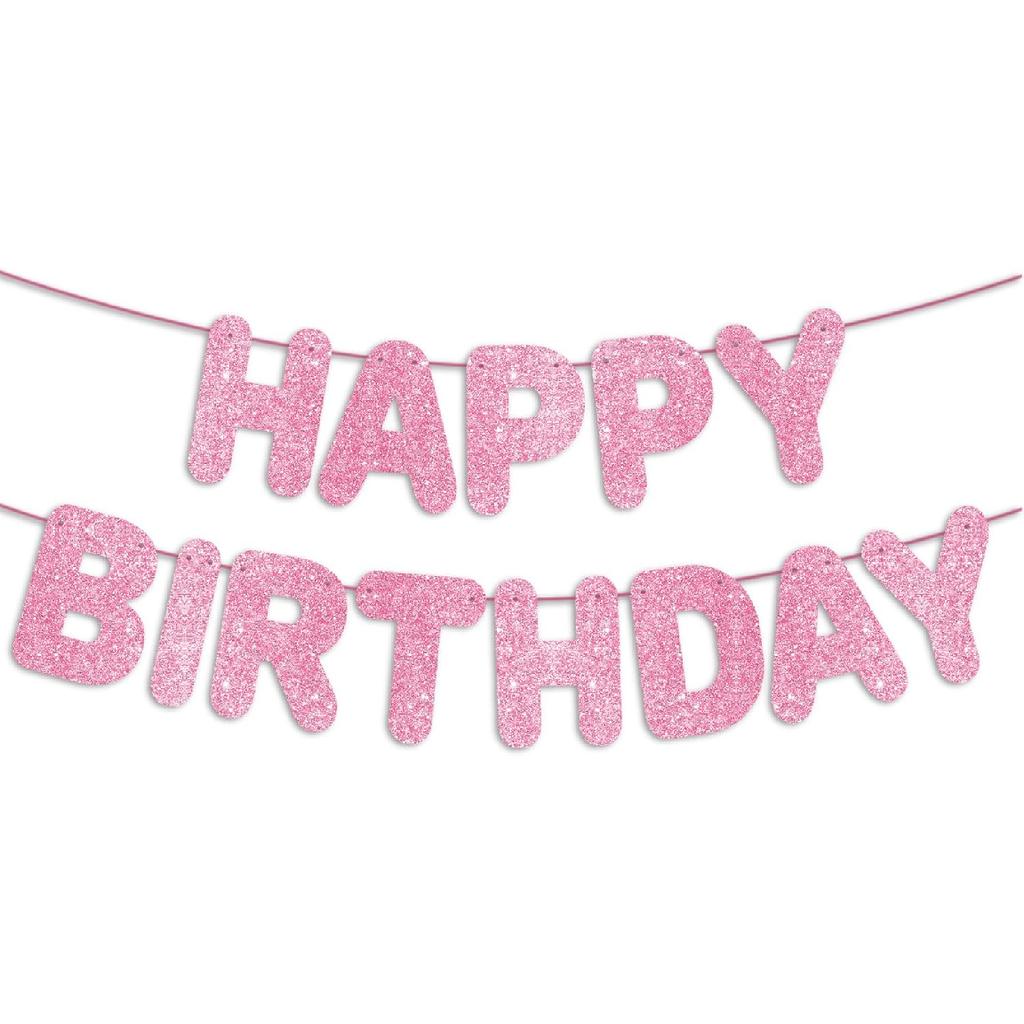 Pre-Strung Happy Birthday Black Glitter Banner, Black Birthday Party Decorations for Men, BDAY Party Backdrop Sign for Him