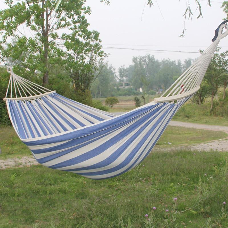 Double Wide Heavy Duty Canvas Hammock With 60cm Wooden Rods Fringe Outdoor Camping Swing Garden Backyard Relaxation