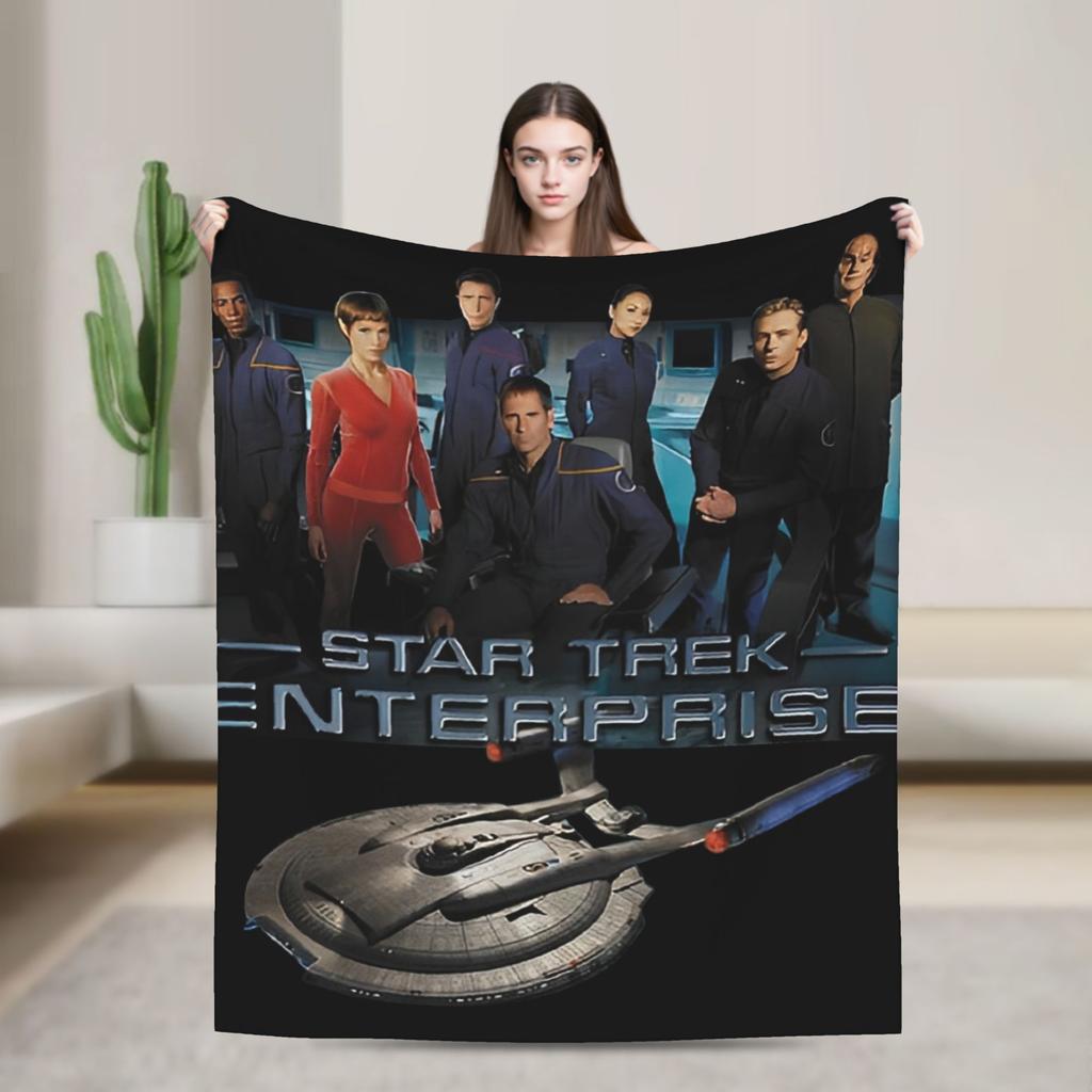 Stars Treks Discovery Enterprise Crest Blanket For Living Room Airplane Travel Flannel Bedspread Bed Cover