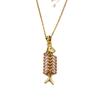 Luxury Zircon Fishbone Pendant Necklace with Gold-Plated Clavicle Chain