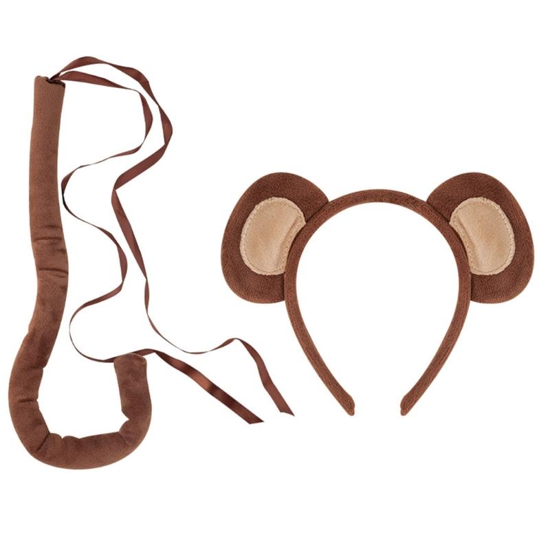 Monkey Costume Monkey Ear Headband Tail Bowtie Glove and Skirt Halloween Lemur Dress Up Outfit for Kid Halloween Cosplay