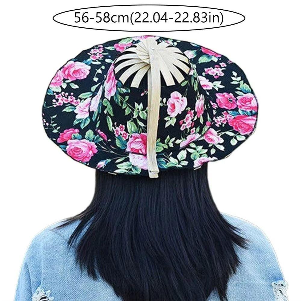 Floral Printed Fan Sun Hats Foldable Bamboo Sunscreen Cap Women Sunhat Folding Fan Hat  for Travel