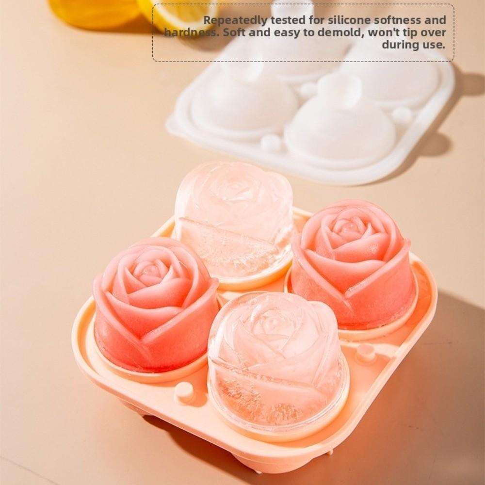 New 3D Rose Silicone Ice Mold with Lids 4 Holes Ice Making Molds Easy To Demold Large Size Ice Cube Tray Bar Accessories