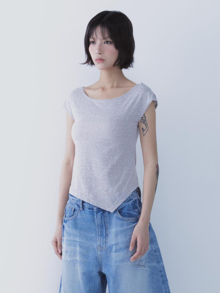SETSETSET Unbalance Snap T-Shirt Gray