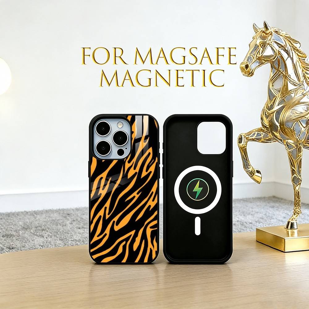

Tiger print Phone Case For iPhone17,16,15,14,13,12,11 Plus,Pro Magnetic For Magsafe Wireless Charging iPhone17