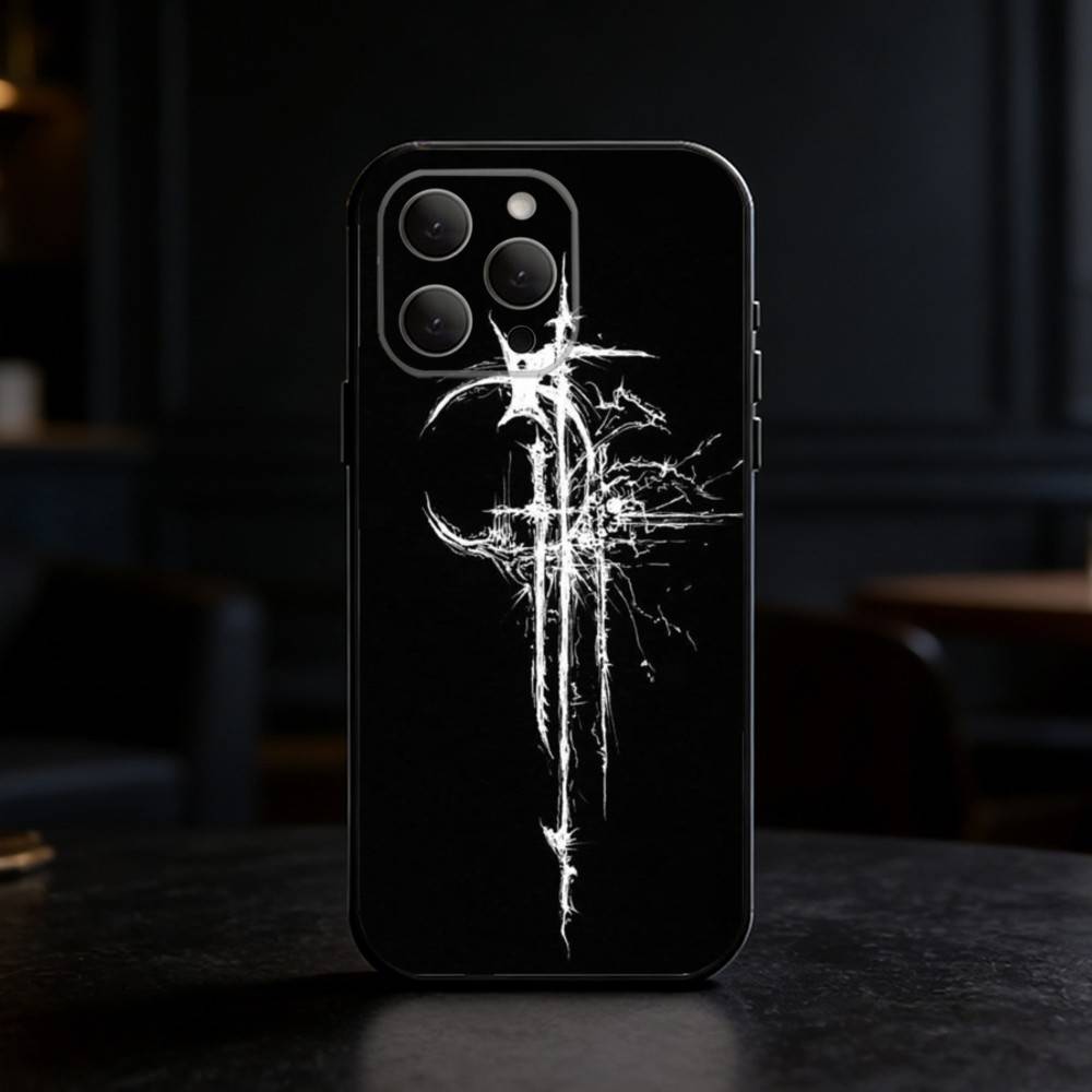 Gothic Cyber Sigil Cross Eyes Skull Phone Case For iPhone 17,16,15,14,13,12,11 Plus,Pro Max,SE4Soft Silicone Black Cover
