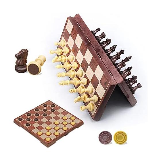 2 in 1 Chess/Checkers Set Magnetic Game Set Folding Board Convenient to Carry (Chess + Checkers Set)