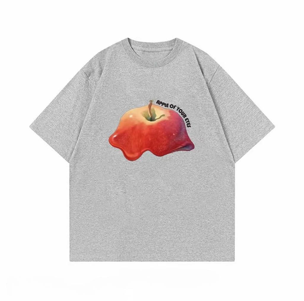 Melting Apple Apple Of Your Eyes Tshirt Unisex Women Aesthetic Fruit Graphic Tee Oversized Streetwear Cotton Casual Short Sleeve