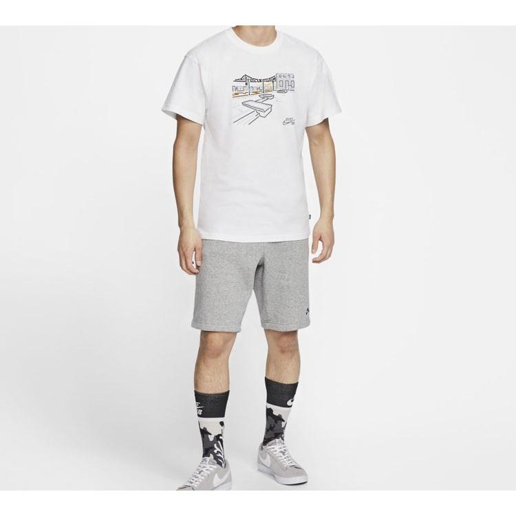 Nike Graffiti Printing Skateboard Short Sleeve White Men's CU0287-100