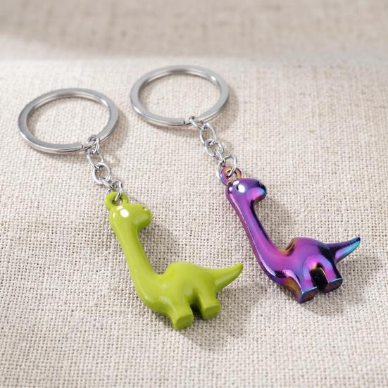 Dinosaur Keychain Alloy Material Durable Electroplated Cute Long Neck Brachiosaurus Charm for Keys Bags Kids Adults Gift in Phantom Green Colors