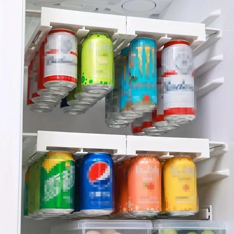 2pcs Hanging Fridge Can Organizer No-Tool Install, Soda Can Storage Rack for Refrigerator, Efficient Kitchen Shelf Holder