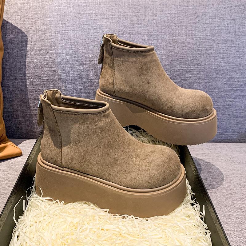 Fashion Winter Platform Thick Bottom Women Ankle Boots Height Increase Women's Shoes Female  Round Toe Zippers Short Booties