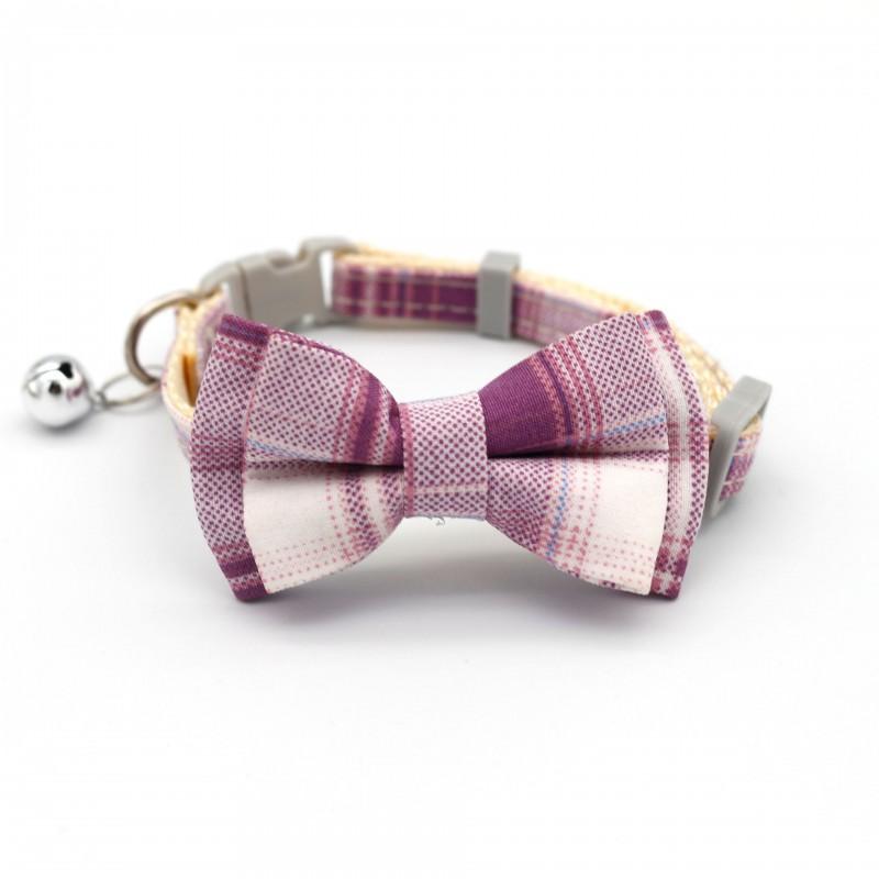 Plaid Pet Collar With Bell Bow Cats Dogs Cute Adjustable Small Medium Pets