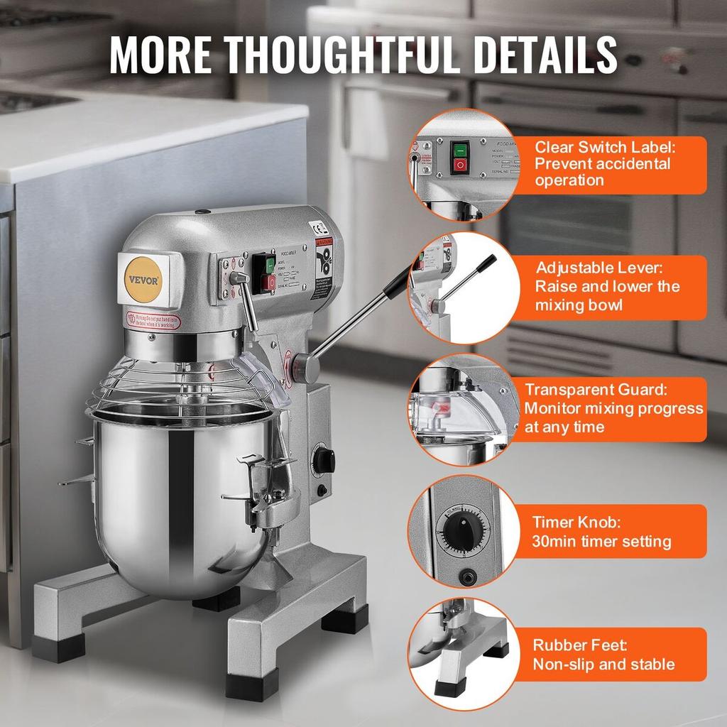 Commercial Food Mixer 14L 3-Speed Stand Dough Mixer 550W for Restaurant