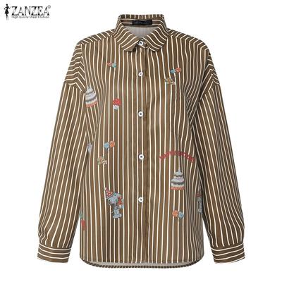 Camicetta casual da donna a righe a maniche lunghe con colletto rovesciato