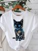 Neon Glow Kitten Womens Tee  Futuristic Cat Graphic Casual Black Top