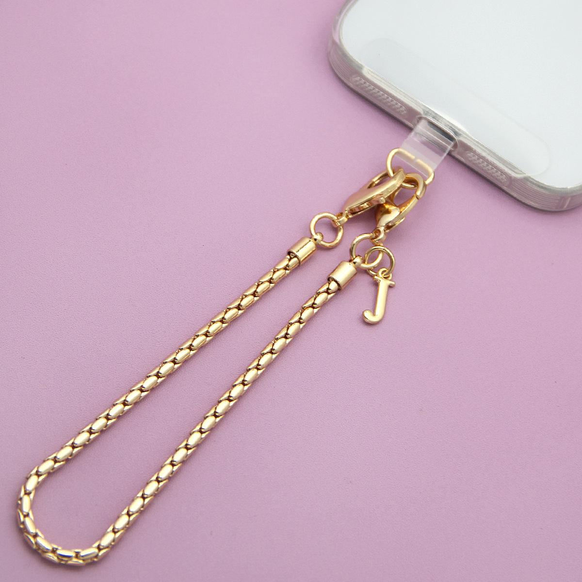 

26 Letter Charm Phone Lanyard: Copper Chain Wrist Strap with Transparent Washer for Mobile Devices
