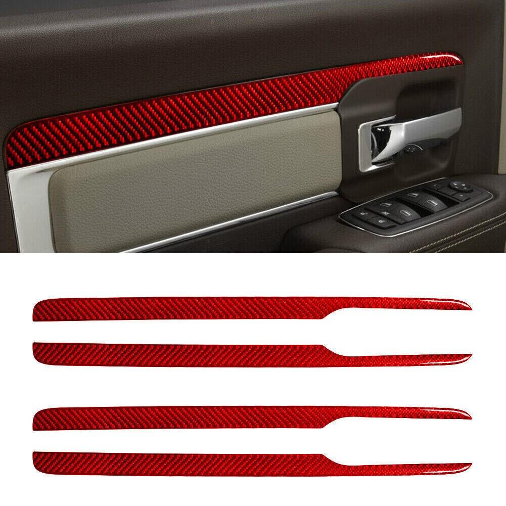 4Pcs Red Carbon Fiber Interior Door Panel Cover Trim For Dodge RAM 1500