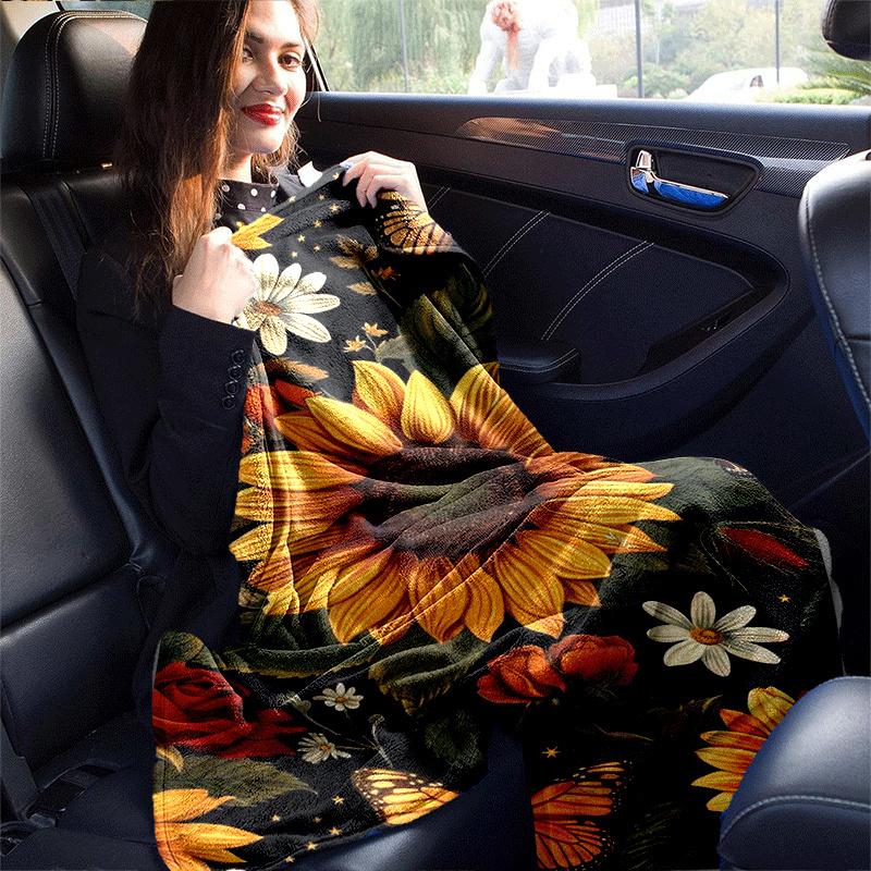 1pc Sunflower Printing Lightweight Flannel Blanket, Comfortable and Warm Blanket, for Camping Sofa Bed and Couch Office, in All Seasons