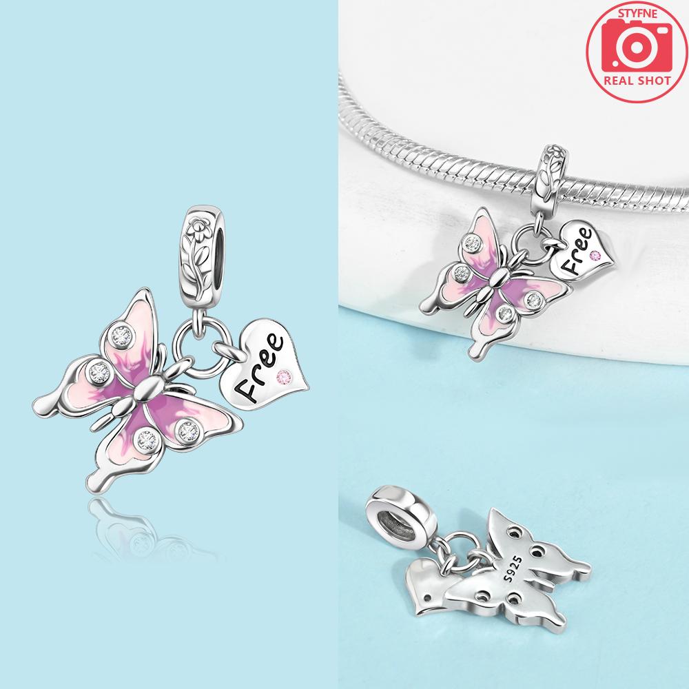 Copper Charms Original Pink Zircon Heart Butterfly Castle Rabbit Beads Fit Bracelet Women Accessories Diy Jewelry Gift