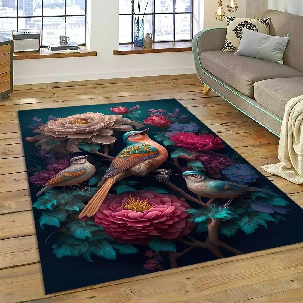 Cute Dream Bird Parrot Peacock Carpet Living Room Bathroom Decor Rug Mechanical Washable Mat Non-slip Floor Mat Entrance Doormat
