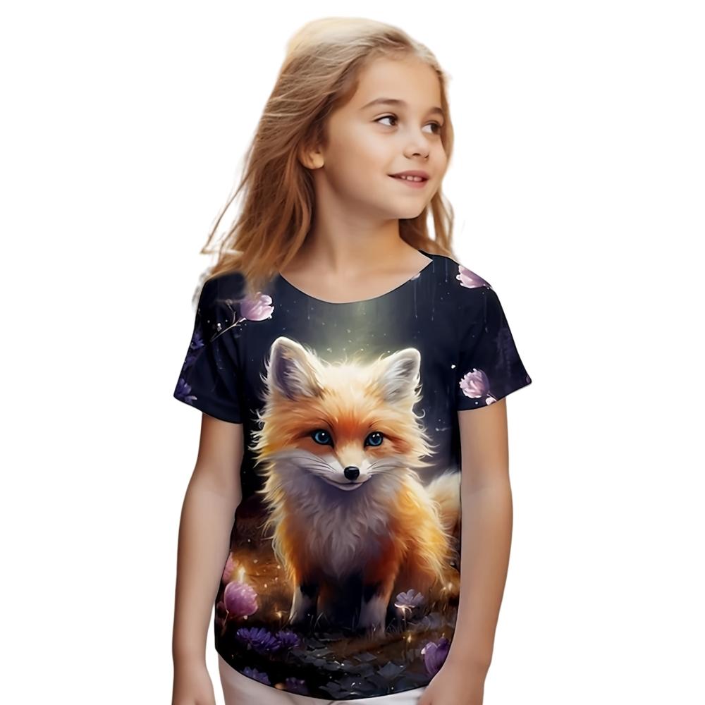 Fashion Girl Horse T-shirt Animal 3D Printing T-shirt Girl Summer Outfit Short Sleeved Top T-shirt Cute Girl Clothing