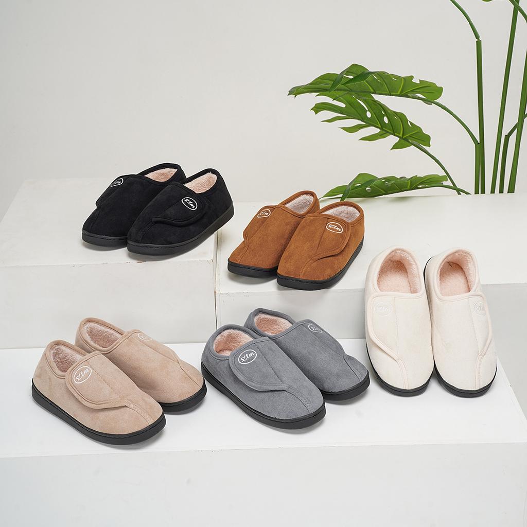 Winter Indoor Woolen Slippers, Home Anti-slip Cotton Slippers, Fleece Velcro Slippers for Home Use
