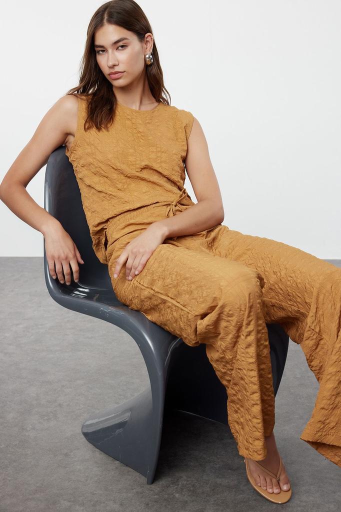 Women's Fashion Mint Woven Wrap Blouse Trousers Top-Bottom Set