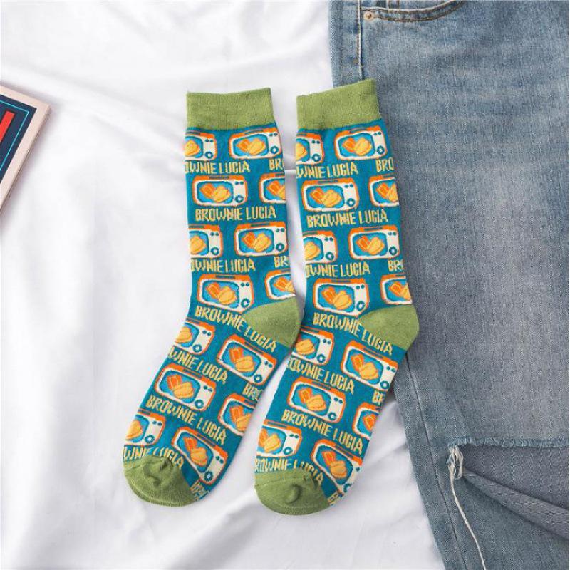 Lolita Mid-Calf Graffiti Kitten Socks - Trendy Japanese Illustration for Autumn/Winter