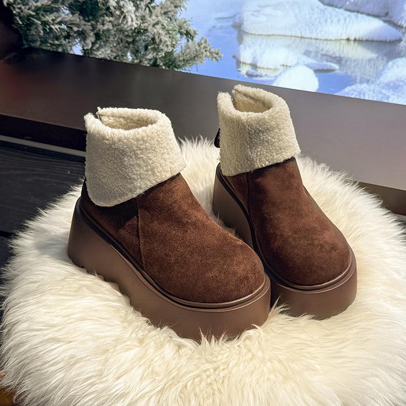 Women's thick soled plus size thickened winter warm fur one snow boots padded lining ankle boots non-slip hiking sports cotton boots