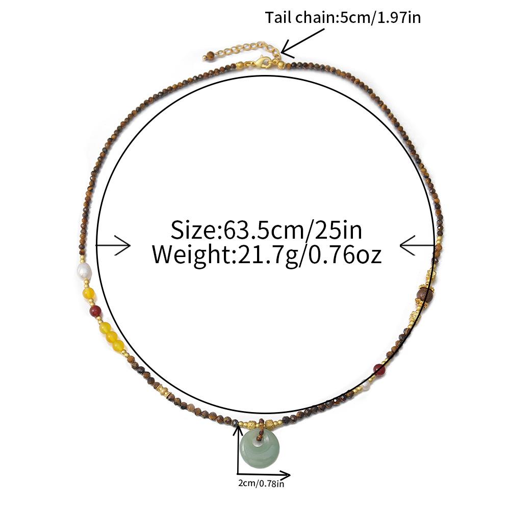 GEMCHIC Women s Vintage Tiger Eye Stone Beaded Necklace with Peace Buckle and Lotus Pendant, Handmade Fashion Sweater Chain