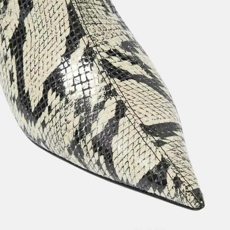 Fashion Brand Snake Pattern Low Heel Women's Knee Long Boots Fashion Stage Show Black Sexy Autumn and Winter Women's Shoes Size 34-43