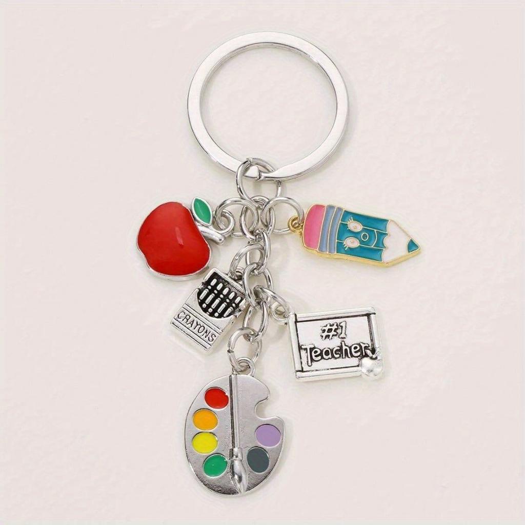 Drip Oil Pencil Red Apple Drawing Board Keychain Gift To Teacher Classmate Keychain Graduation Season Keychain