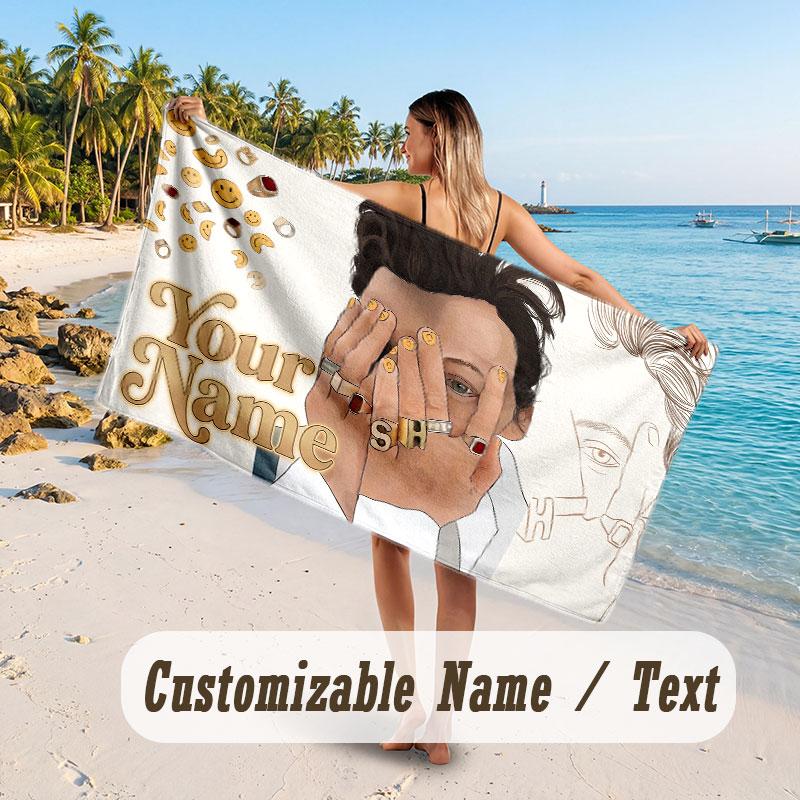 Custom Name Large Beach Towel,Harry Styles Quick Absorbent Towel For Outdoor Travel Poolside