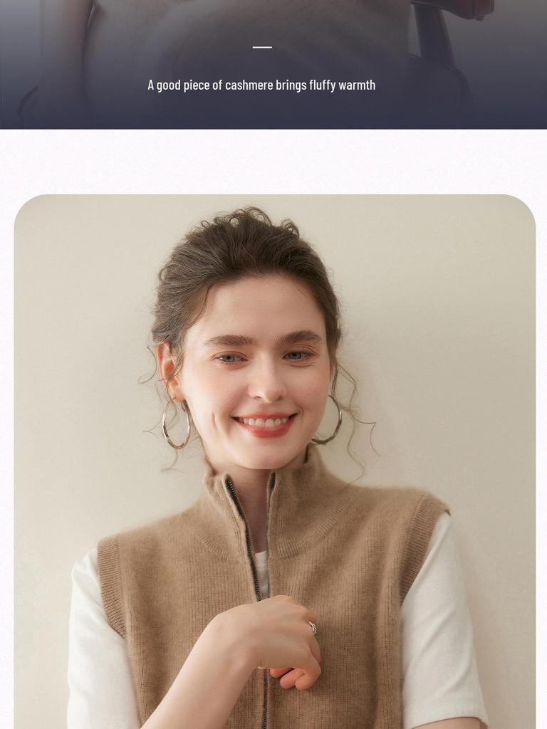 Damen Ärmellose Kaschmirweste - Petite Reißverschlussjacke für Herbst/Winter Mode