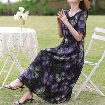 Elegant Dresses for Women Plus Size Casual Short Sleeve Vintage Slim Long Dress Summer Clothes