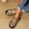Summer new large size outer wear thick bottom solid color metal belt buckle open toe casual cool slippers