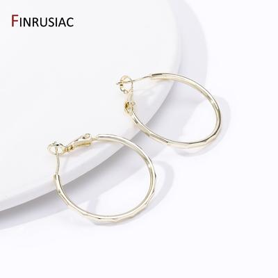 14K Gold Plated Brass Cut Surface Glossy Hoop Earrings For Women Exquisite Fashion Large Round Earring Party Jewelry Gift