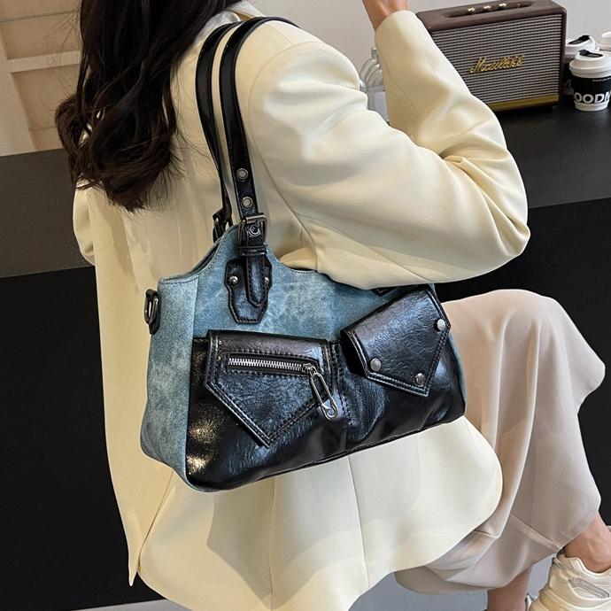 Large capacity shoulder bag, new crossbody bag, spliced women's bag, simple soft leather