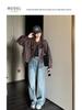 American Retro Casual PU Leather Drawstring Jacket - Autumn 2024, Small Size, Loose Fit, Age-Reducing Design