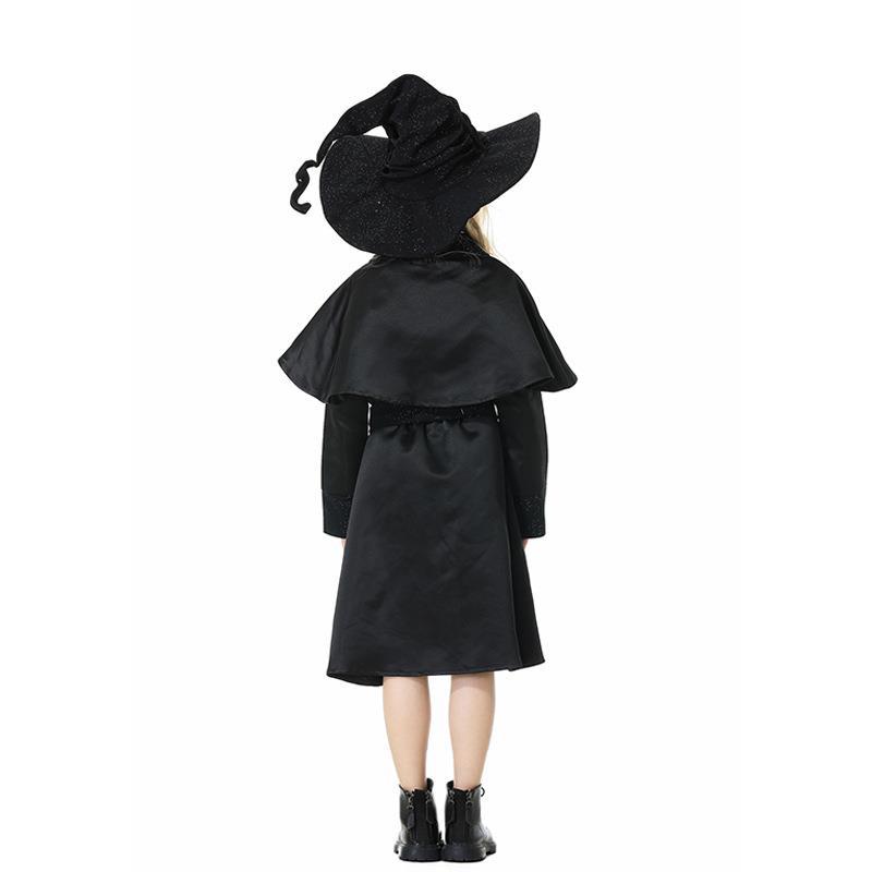 Children female cos magician wizard costume cosplay black dress set