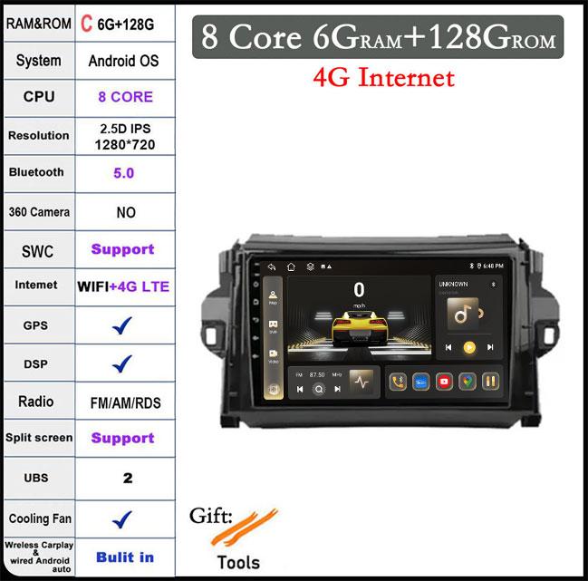 9 Zoll Android 14 Für Toyota Fortuner 2016 - 2021 Autoradio Multimedia Video Player Navigation GPS Stereo Auto 4G Let