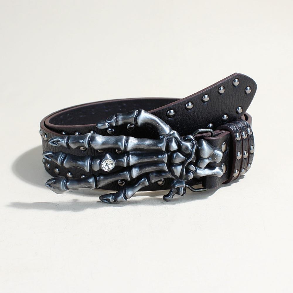 

Ремень мужской индивидуальный череп синий ремень панк любовь застежка брюки ремень женский 110Cm long