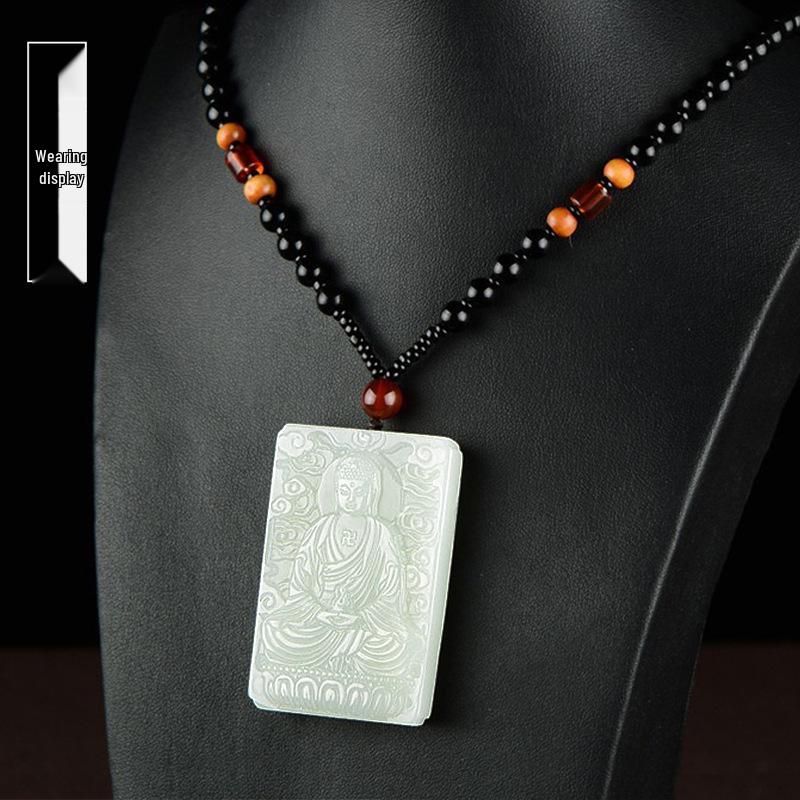 Xinjiang Hotan Jade Zodiac Pendant - Pig Dog Guardian Amitabha Buddha