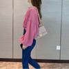 Spring and Summer New Simplicity Solid Color Trend Splicing Buttons Fashion Commuting Versatile Round Neck Long Sleeved Shirt