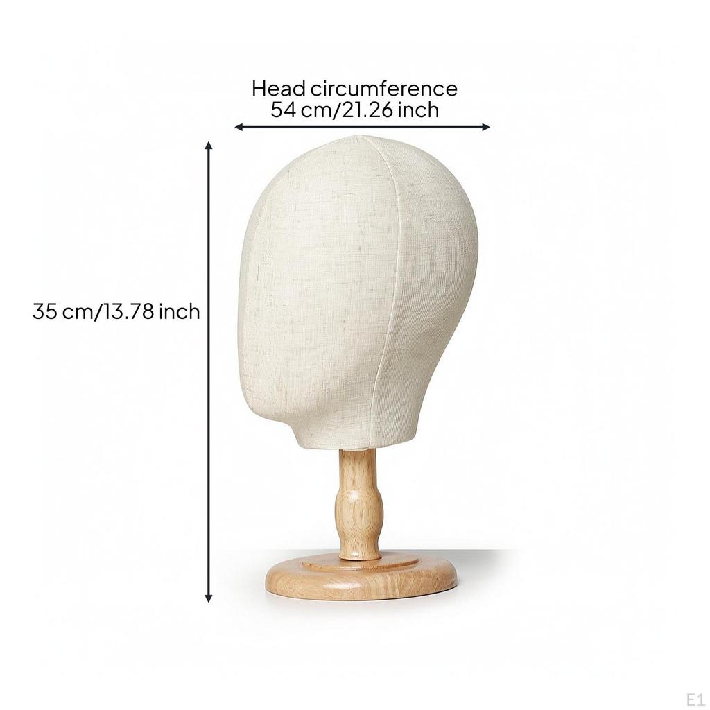 Fabric Mannequin Head with Wooden Stand Freestanding Wood Base Countertop