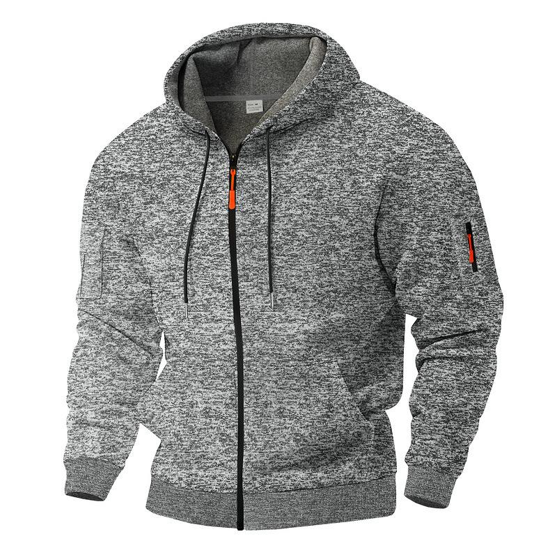 Cross-border American heavyweight velvet men's retro cationic tooling pocket hooded zipper trendy sports sweater men