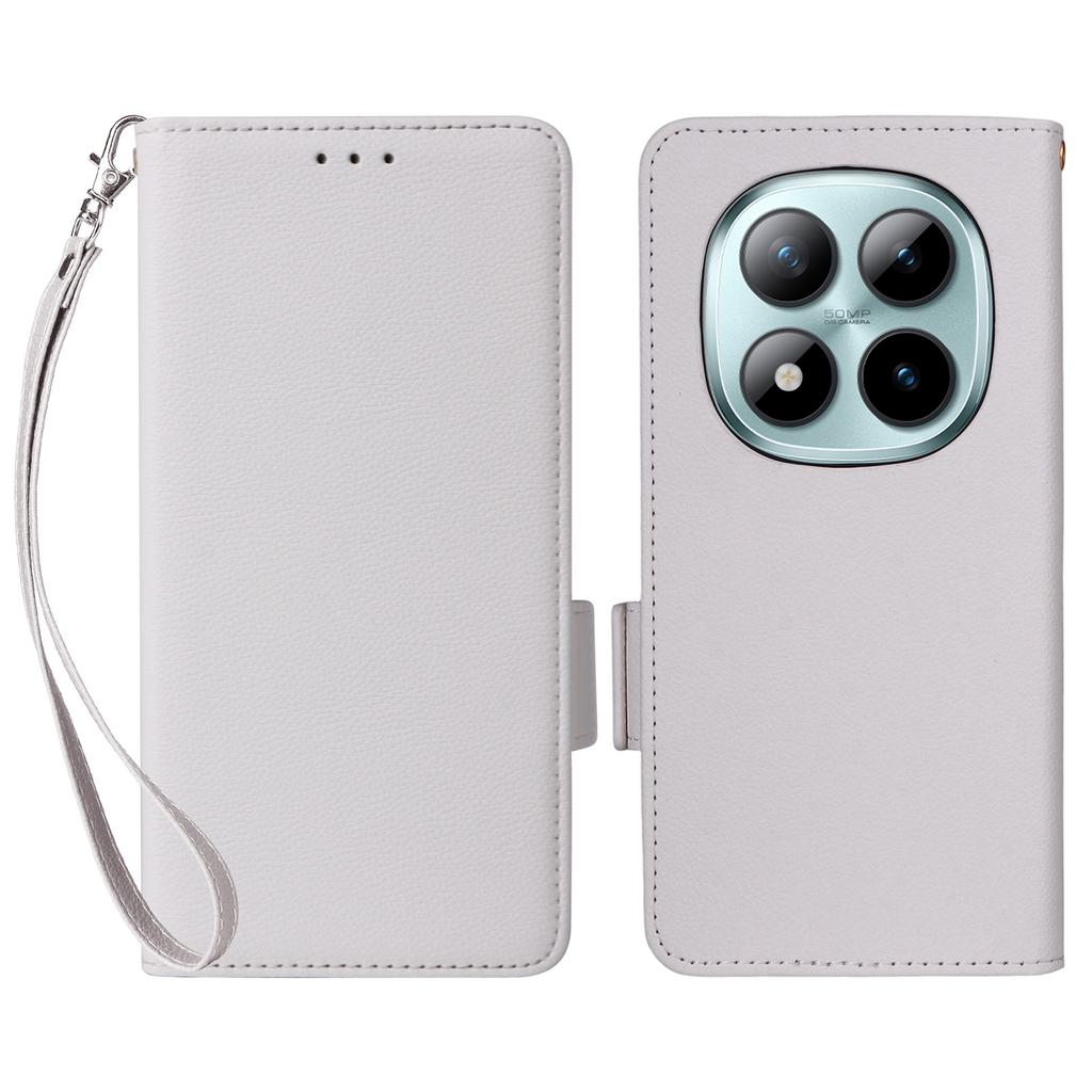 Dla Xiaomi Redmi Note 15 Pro 5G (Światowy) Etui Portfel ze Skóry z Teksturą Litchi z Paskiem na Nadgarstek