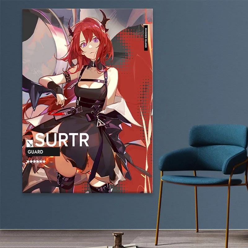 Solid Wood Frame Surtr Arknights Canvas Painting Wall Art Posters Prints Pictures Living Room Decoration Home Decor