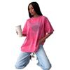 Washed rose red old retro trendy brand printing loose fashion versatile and thin ins summer new short-sleeved T-shirt women